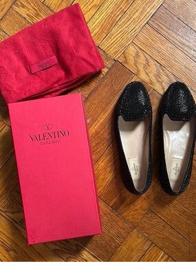 Valentino Garavani Black Crystal-Embellished Loafers